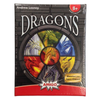 Image of game box for German Seven Dragons with a circle containing images of the 7 dragons