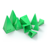 Photo of Kickstarter Green Pyramids showing 9 pyramids, 3 each of 3 sizes