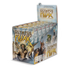Display box with six games for Olympus Fluxx with a silver blue background and an illustration of Zeus and his lightening bolt