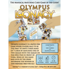 Flat back of box image for Olympus Loonacy showing a game in progress and tagline: The Maniacal Matching Card Game of the Gods