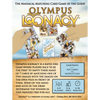 Flat back of box image for Olympus Loonacy showing a game in progress and tagline: The Maniacal Matching Card Game of the Gods