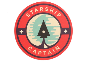 Image of the Starship Captain Sticker with a red ring with a pyramid rocket inside