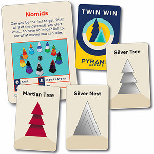 Contents image for Pyramid Quartet Cards showing the card for Nomids plus 3 of the new Twin Win cards