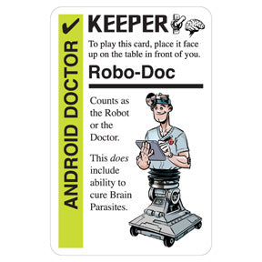 Promo card image for Android Doctor with a green stripe, KEEPER header, and a picture of a doctor with wheels for feet