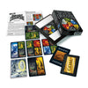 Box and contents image for Seven Dragons showing 6 cards in play plus the front and back of a Goal card