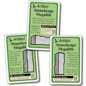 Promo card images for Stonehenge 3-Pack showing the 3 different Stonehenge Megaliths