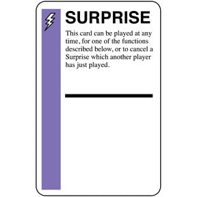 Promo card image for Surprise Blanxx with a purple stripe, SURPRISE header, and blanks for card name and image