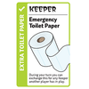 Promo card image for Emergency Toilet Paper with a green stripe, KEEPER header, and a picture of a roll of toilet paper