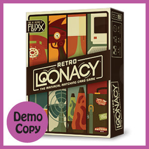 Image of game box for Retro Loonacy with a pink circle that reads DEMO COPY