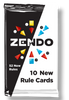 Image of the foil packaging for Zendo Rules Expansion #1 with a half black half white background and illustrations of pieces and marking stones