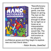 Testimonial for Nanofictionary from GeekDad saying: the stories that are told evolve as player's confidence grows