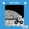 Social media image for Nanofictionary with a blue Setting card image of a tractor outside a dome city