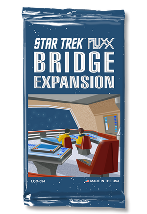 Image of the foil packaging for Star Trek Bridge Expansion with a blue background showing an illustration of the bridge of the Enterprise