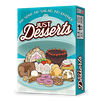 Image of the game box for Just Desserts with a light blue background and images of delicious looking desserts