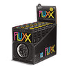 Display box with six games for Fluxx 5.0 with a colorful FLUXX logo and black and white image of the moon