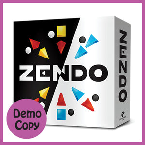 Image of game box for Zendo with a pink circle that reads DEMO COPY