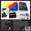 Flat back of box image for Zendo showing a picture of what is inside and a text description of what is inside the box