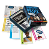 Box and contents image for Star Trek: TNG Fluxx showing 5 cards including Lieutenant Worf, Beam Us Up, and The Borg