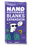 Image of the foil packaging for Nanofictionary Blanks with a purple background and a picture of a bald dude with sunglasses