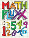Flat front of box image for Math Fluxx with graph paper background, colorful logo, and the numbers 0 through 9