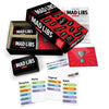 Box and contents image for Adult Mad Libs: The Game showing 5 cards: Surprise, Party, Legend, and Adult