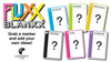 Contents image for Fluxx Blanxx Expansion showing images of the 6 card types with colorful stripes and question marks