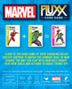 Flat back of box image for Marvel Fluxx Specialty Edition showing 3 cards: Iron Man + Hulk = Science Bros