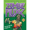 Flat front of box image for Zombie Fluxx with a green background and an illustration of a Zombie with a My Name is Larry nametag