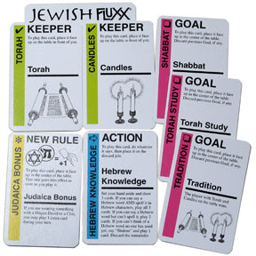 Contents image for Jewish Fluxx Expansion with images of the 7 cards that come in the pack