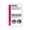 Promo card image for Peace on Earth with a pink stripe, GOAL header, and images of Peace and Earth