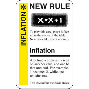 Promo card image for Inflation with a yellow stripe, NEW RULE header, and an image of X = X + 1