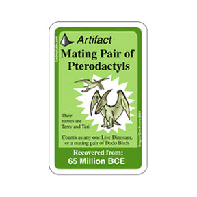 Promo card image for Pterodactyls with a green background, ARTIFACT header, and an illustration of 2 Pterodactyls