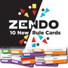 Social media image for Zendo Rules Expansion #1 showing the logo with just the bottom edges of the 10 cards showing